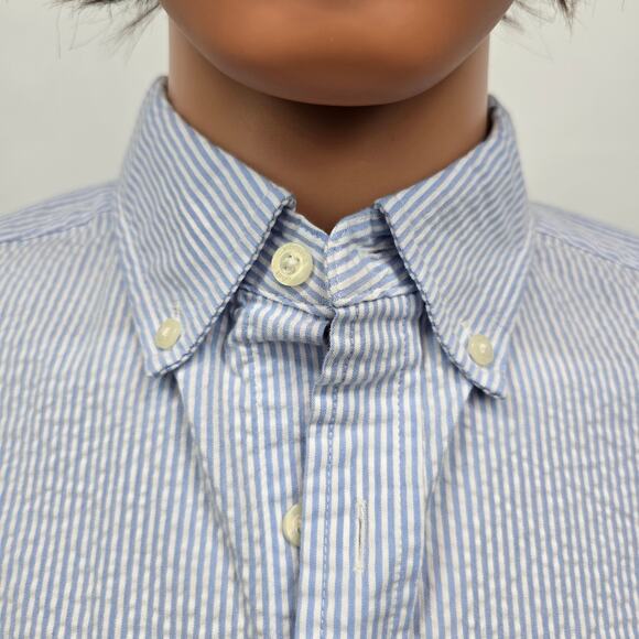 Vineyard Vines Seersucker Shirt Men S Short Sleeves Stretch Blue Striped Whale - Picture 5 of 13